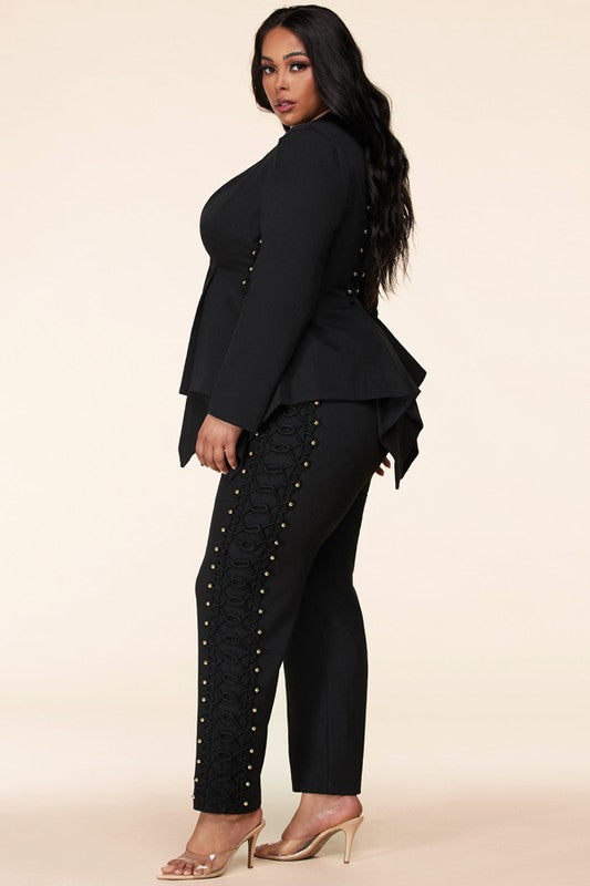 Plus Size Black & Gold Suit Set