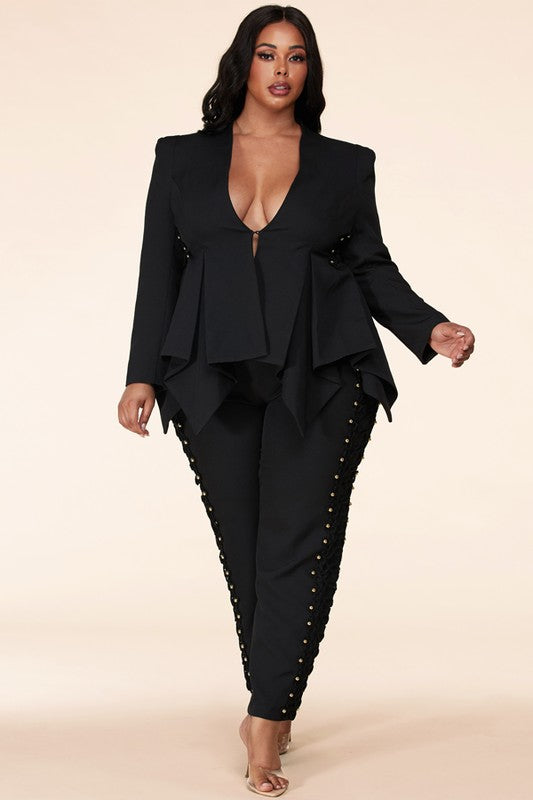 Plus Size Black & Gold Suit Set