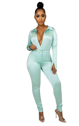 Double Mint Satin Pant Set