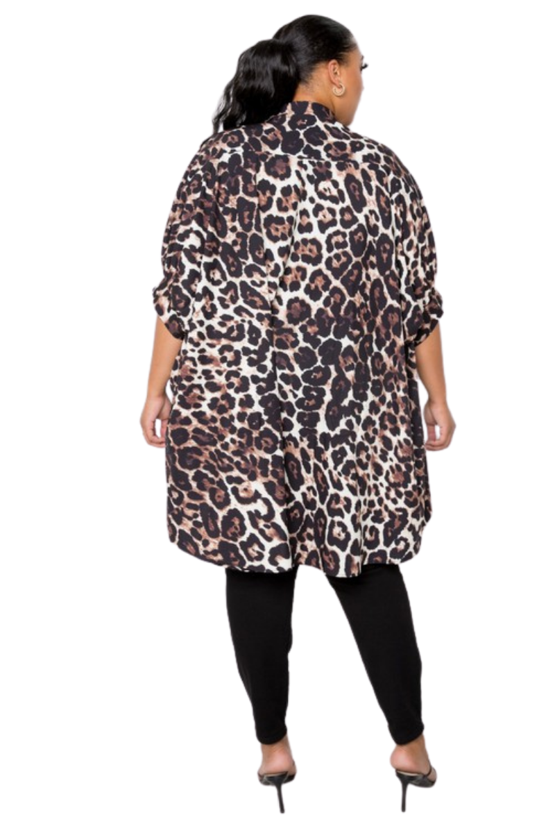 Plus Size Classic Leopard High-Low Blouse