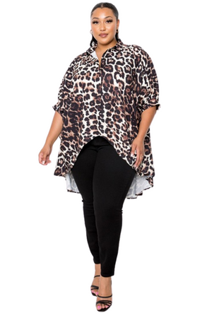 Plus Size Classic Leopard High-Low Blouse